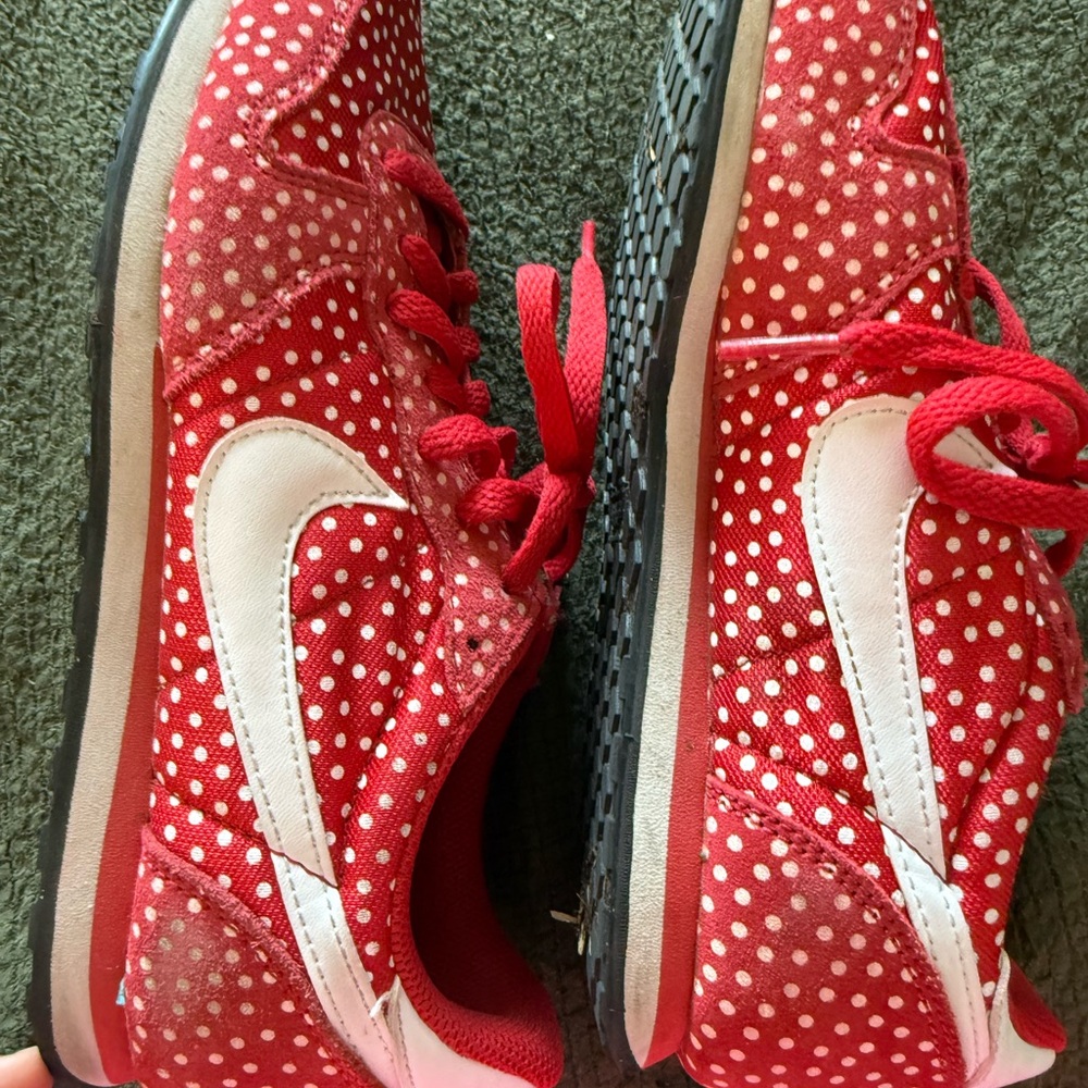 Nike Womens Red and White Polka Dot Sneakers